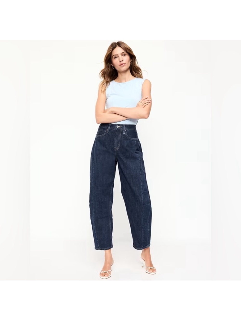 Old Navy High Rise Barrel Leg Ankle Jeans Dark Wash Denim Size 2 Cropped Trendy